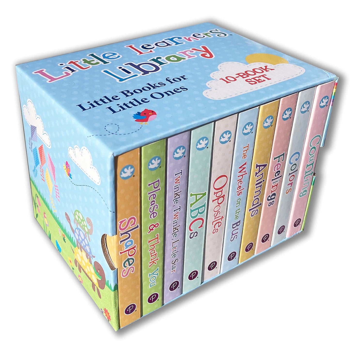 Little Learners 10 Board Book Library Set Includes Counting, Colors, Feelings, Animals, The Wheels on the Bus, Opposites, ABCs, Twinkle Twinkle Little Star, Please & Thank You, and Shapes Board book